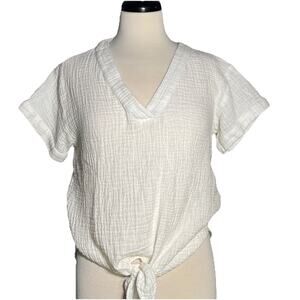 Lucky Brand Top Tie-Front White Gauze Material Women’s Sz S